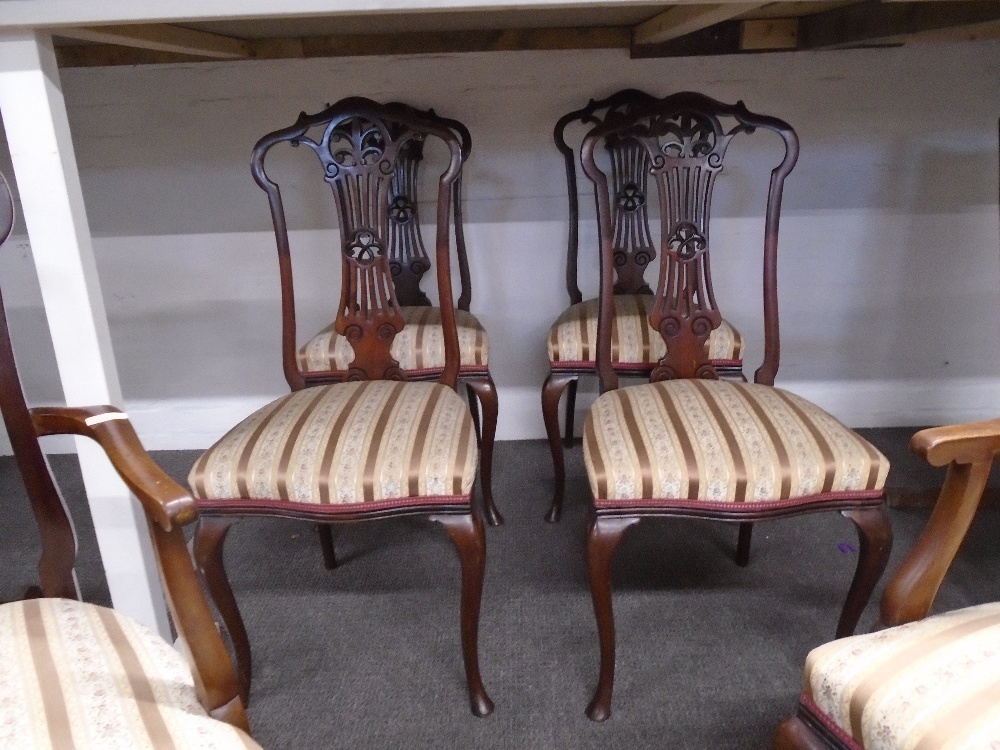 A set of 6 Edwardian mahogany saloon chairs having pierced splats on cabriolet legs - Image 2 of 2