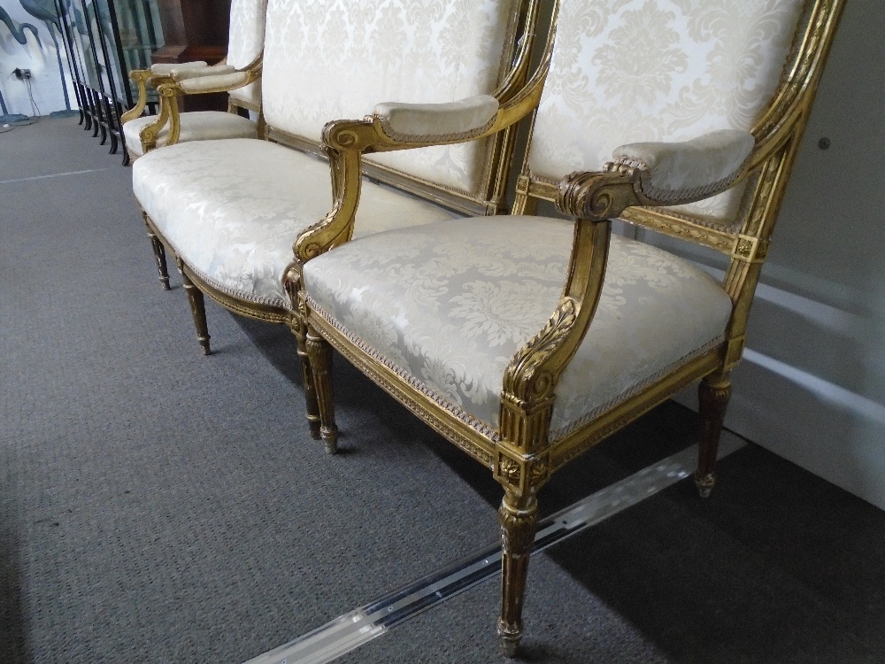 Pair of French 19th Century giltwood open armchairs and similar settee - Image 4 of 4