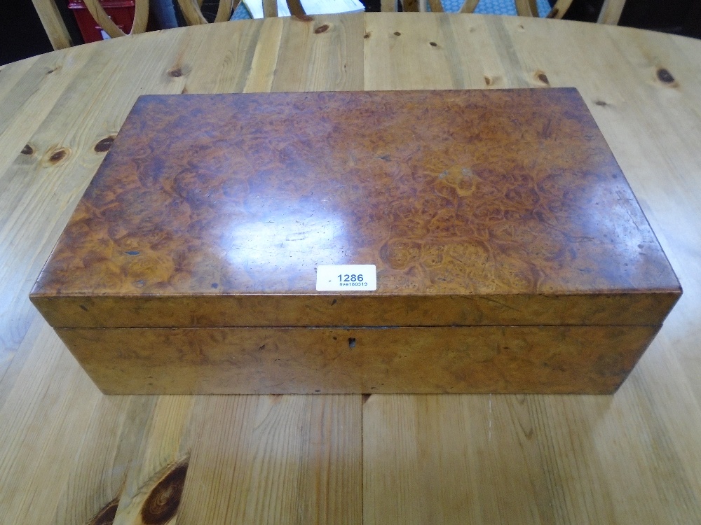 A 19th Century Burr walnut writing slope 41.5cms .