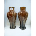 Pair of late 19th early 20th Century continental vases; of blauster form, metal raised relief border