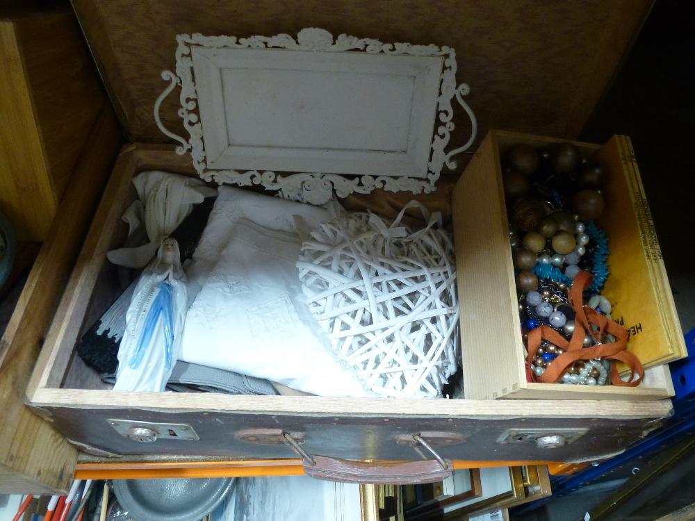 3 Boxes of sundry items to incl. small costume jewellery, horse grooming kit, Nao figure etc - Image 4 of 4