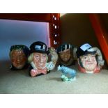 Four Royal Doulton character jugs to include Mad Hatter, The Falconer, Gone Away and Bacchus