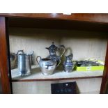 Silver plated items including a teapot, tankard etc and a small box of cutlery