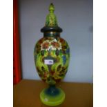 Vintage hand painted urn with lid decorated with floral sprays