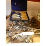 Quantity of silver plated cutlery to include cased fish set