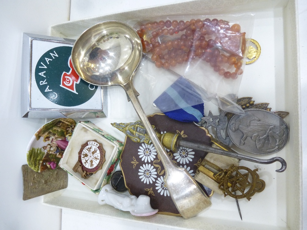 2 Small boxes of mixed items to incl. Military buttons and badges, old caravan club, ladle etc. - Image 2 of 4