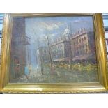 Gilt framed oil on canvas signed 'Conden' street scene