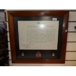 Framed and glazed Military Warrant to a James Michael Cunningham, Royal Medical Corps