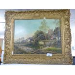 Oil on board signed Edgar James of a country Church scene