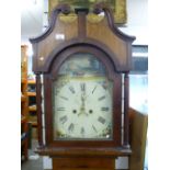 An antique oak and yew wood day longcase clock having painted dial 207cms