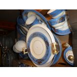 3 Boxes of King china, Japanese blue and white dinnerware with gold detail