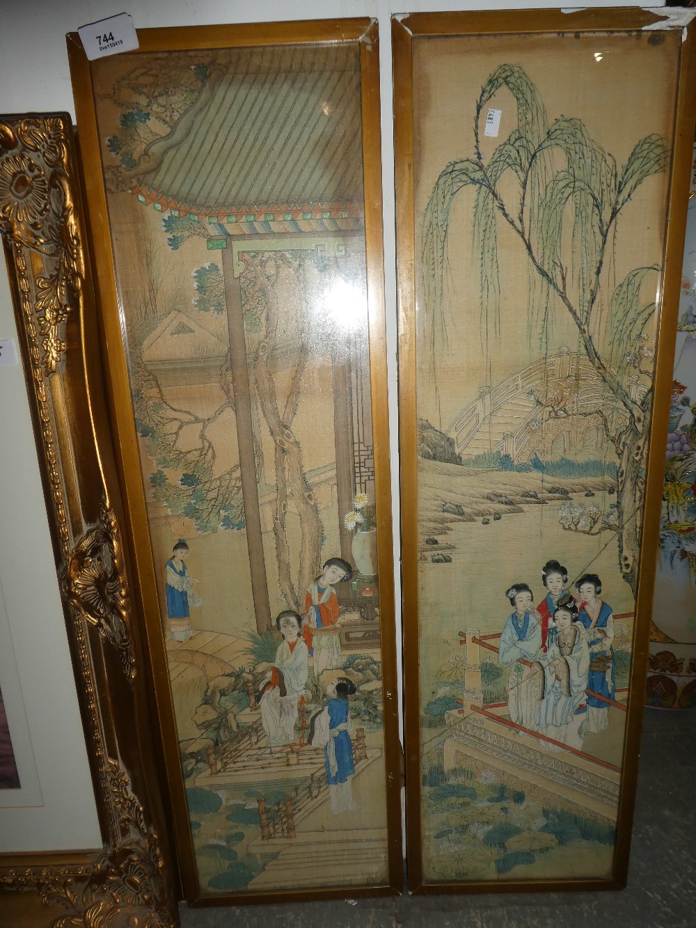 2 Japanese original framed and glaze paint silk