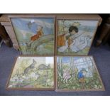 Four similar coloured prints of children and animals, by Muriel Davison