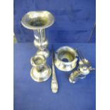 Small collection of silver items including vase, short candlick button hook etc.