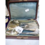 Set of 6 19th century continental white coloured metal teaspoons with leaf pattern handles foreign