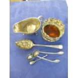 Silver cream jug Birmingham 1919, Georgian silver berry spoon etc.