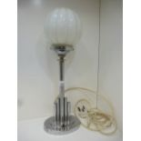 1930s Art Deco chrome table lamp with opaline globular shade