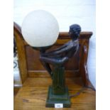 A 1930's style figured table lamp, of seated lady. 43cm