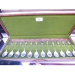 Set of 12 solid sterling silver Royal Horticultural Society Flower spoons by John Pinches, The
