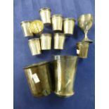 Collection of Continental white coloured metal beakers, egg cup etc. total item weight 8 troy oz.