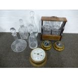 A collection of decanters, a marine barometer by Kelvin Bottomley and Baird ltd and sundry