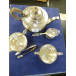 1920's 3 piece plain silver tea set, comprising teapot with wooden knop & handle & milk jug,