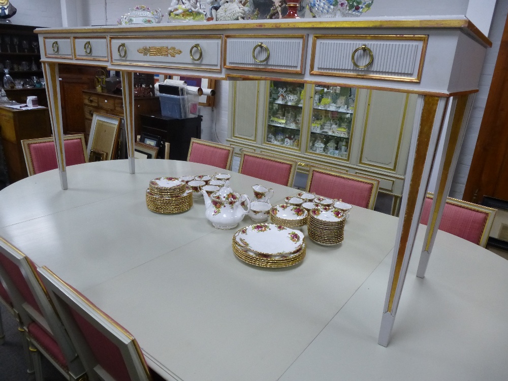 Lysberg Hansen and Thorp Louis XVI style dining room suite. cream painted and parcel gilt with - Image 2 of 6