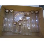 Set of 4 late 19th Century glass toilet jars with silver lids engraved with initials, London 1881,