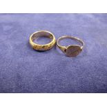 9ct yellow gold wedding band with bright cut decoration, stamped 375, size I, together with a 9ct