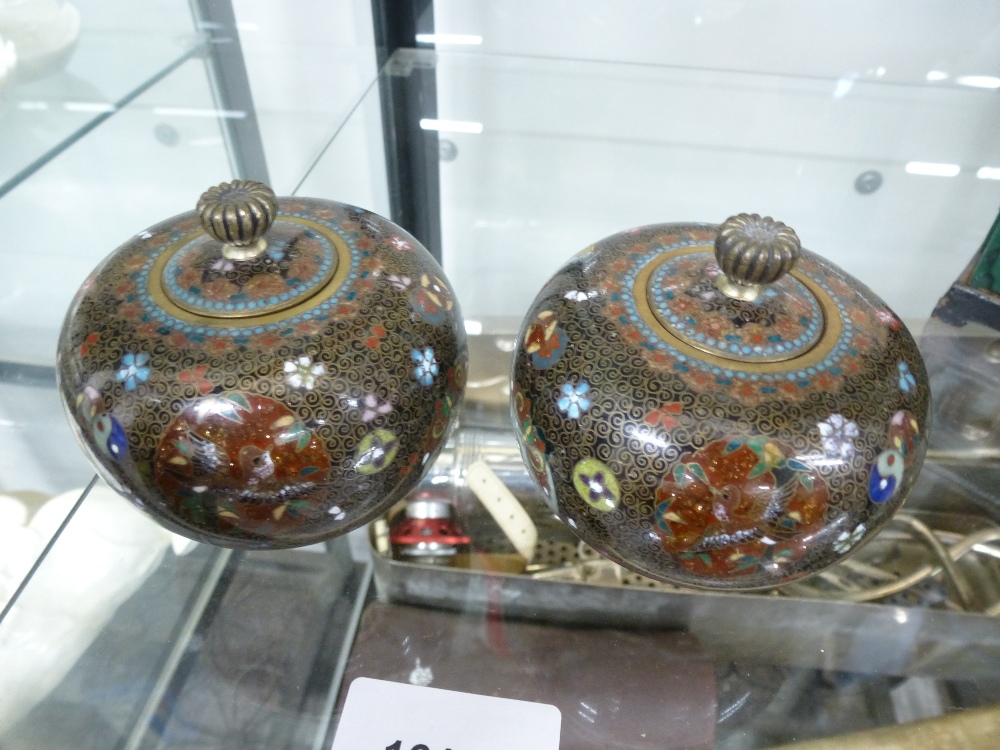 Pair of small Japanese cloisonné enamel pot pourri with lids