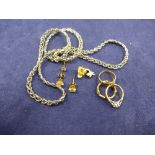 Collection of jewellery incl. 9ct white neck chain, 9ct yellow gold 3 ring charm, etc. gross item