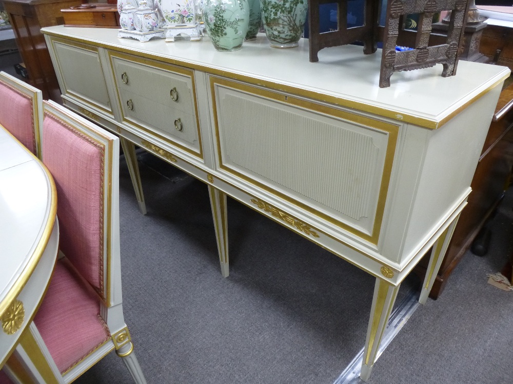 Lysberg Hansen and Thorp Louis XVI style dining room suite. cream painted and parcel gilt with - Image 5 of 6