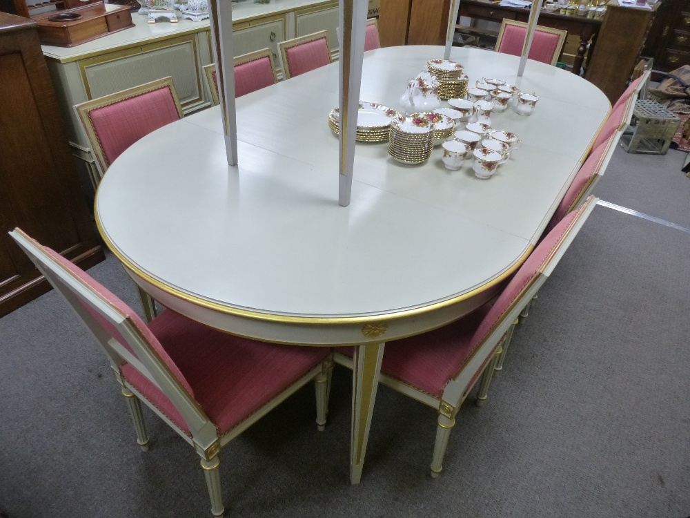 Lysberg Hansen and Thorp Louis XVI style dining room suite. cream painted and parcel gilt with - Image 3 of 6