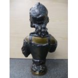 A modern bronze bust of a girl holding a bird, signed J Hovy