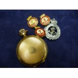 Waltham pocket watch with white enamel face 'AMERICAN' Waltham Watch Co' in a gold plated case,