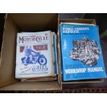 A quantity of The Motorcycle' and 'Practical Motorist' magazines some 1950's workshop manuals and