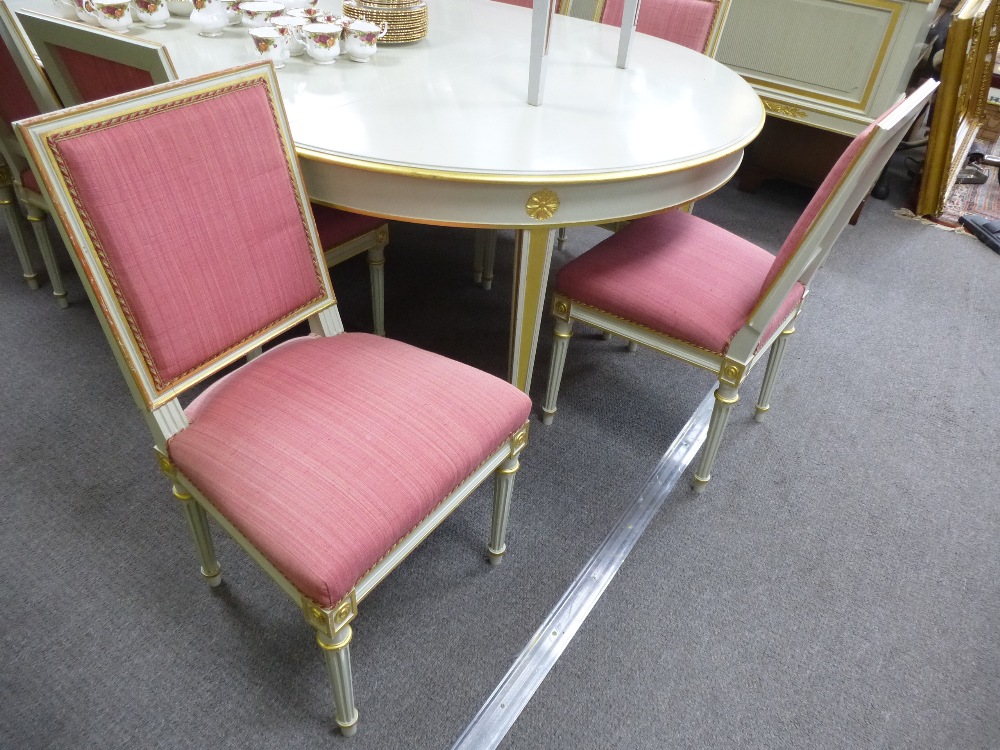 Lysberg Hansen and Thorp Louis XVI style dining room suite. cream painted and parcel gilt with - Image 4 of 6