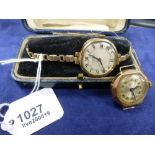 Lady's vintage wristwatch by J.W Benson, London in a 9ct rose gold case, stamped 375 on a rolled