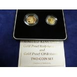 Two coin set comprising 22ct Gold Proof half 1996 Soverign and gold proof £10 Britannia coin,