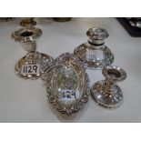 Silver inkwell A/F, Sterling silver trinket tray, silver bangle etc.