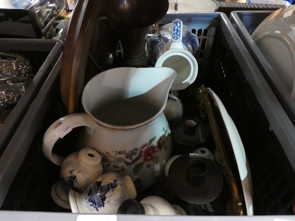 3 Boxes of mixed sundry to incl. silver plated dishes, jugs, ceramic fruit and ewer and basin etc. - Image 2 of 4