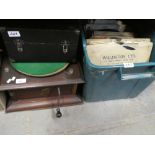 2 vintage gramophones together with 2 boxes of 78's