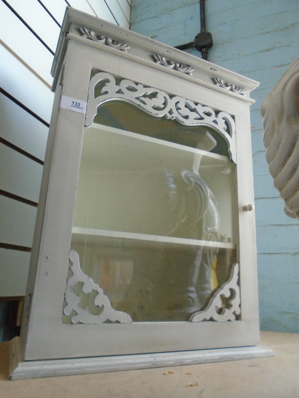 Vintage white painted hanging display cabinet