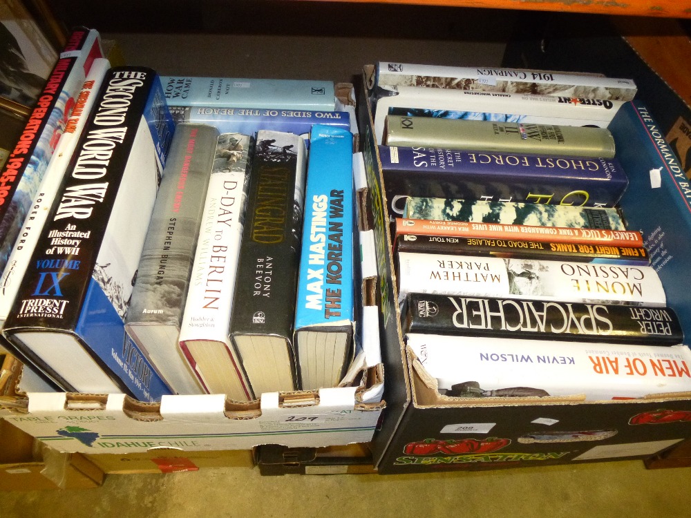 2 Boxes of various hard back books relating to war