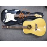 A fender Squirer Stret electric guitar. Plus a Washburn electric guitar