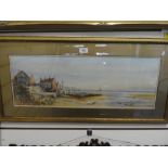 Thomas Sidney; A watercolour of Robin Hood Bay with gilt mount, 68 X 23cms.