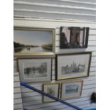 Mixed pictures; to include a George Fanshawe limited edition print 1/150, two watercolours, two oils