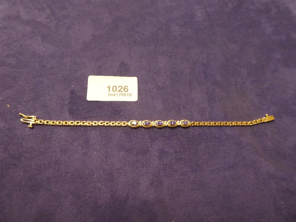 14k yellow gold Tanzanite & diamond bracelet, stamped 14k on clasp, gross weight 7.6g