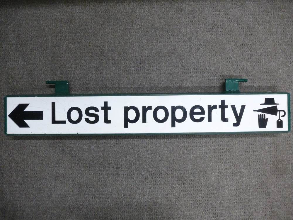 A 'Lost Property' sign with green painted frame, 106cms.