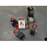 Small quantity of plush Paddington Bears and Mickey Mouse pen cushion